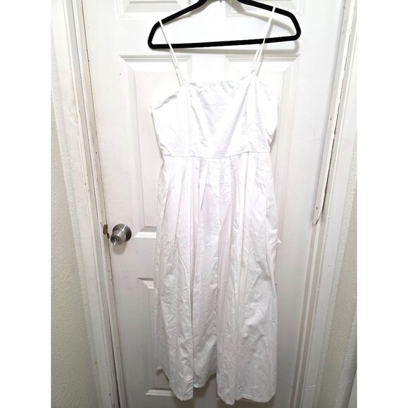 A NEW DAY White Pleated Spaghetti Strap Midi Dress Smocked Back Size 10 - Picture 1 of 13